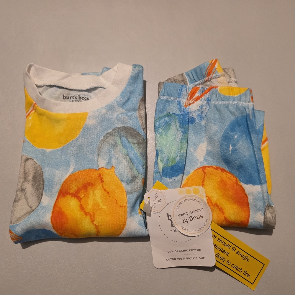 NWT Burt's Bees 2pc Long Sleeve Snug Fit Pajama Set - Outerspace Aqua Blue - 5T - Picture 4 of 7